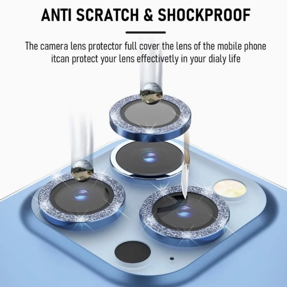 Camera lens tempered glass protector Glitter Blue for iPhone 13 Pro, 13 …